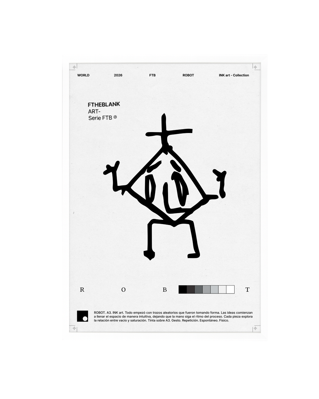 Lámina de Arte "ROBOT" - Serie FTB, Ilustración de Tinta Estilo Minimalista y Urbano