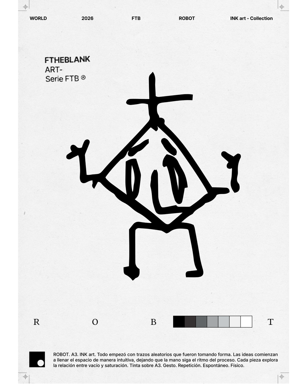 Lámina de Arte "ROBOT" - Serie FTB, Ilustración de Tinta Estilo Minimalista y Urbano